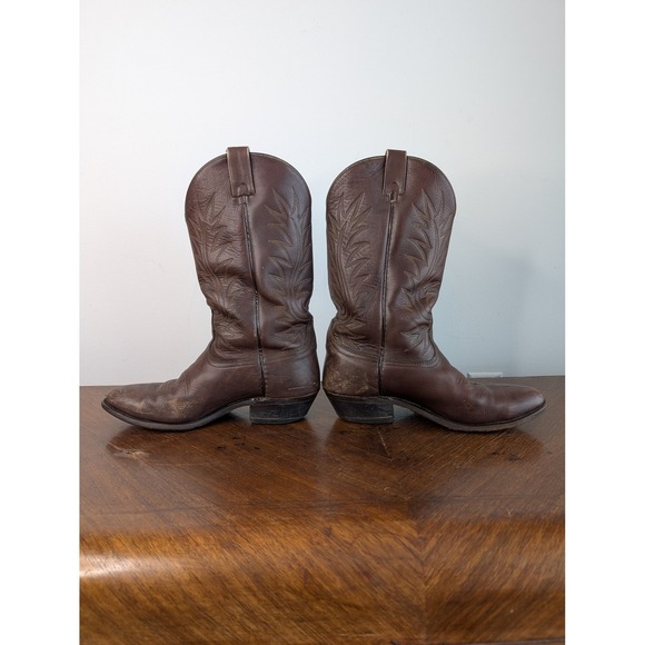 Vintage Bullrider Brown Leather Pull On Western Cowboy Boots - Picture 3 of 9